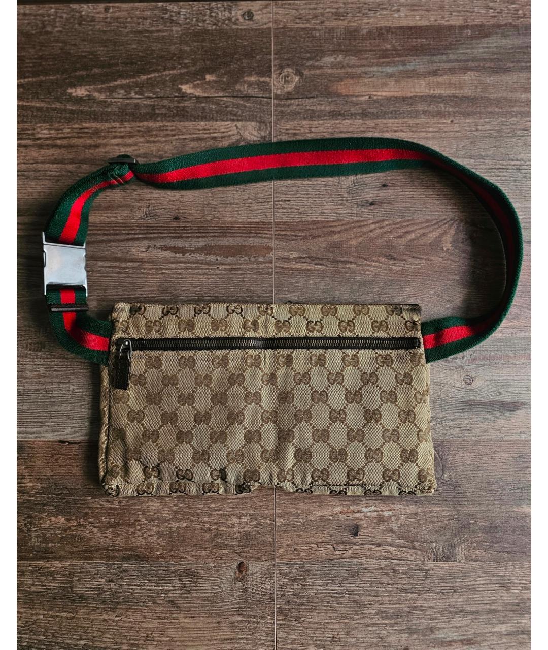 GUCCI Бежевая тканевая поясная сумка, фото 3