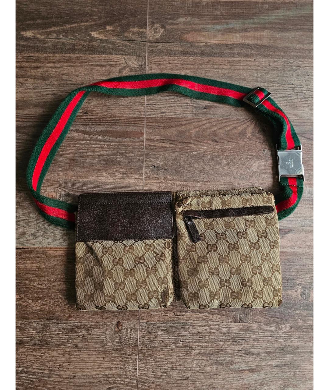 GUCCI Бежевая тканевая поясная сумка, фото 2