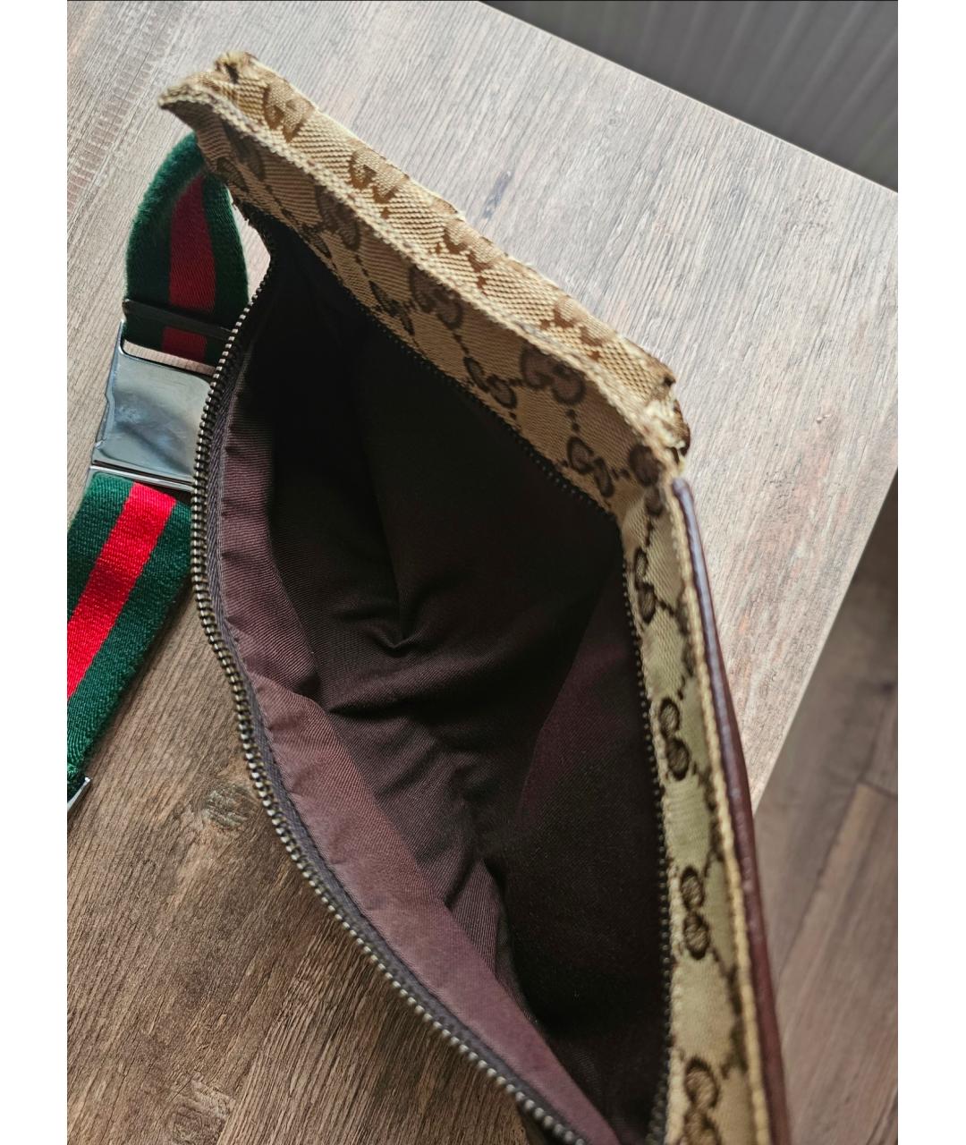 GUCCI Бежевая тканевая поясная сумка, фото 5