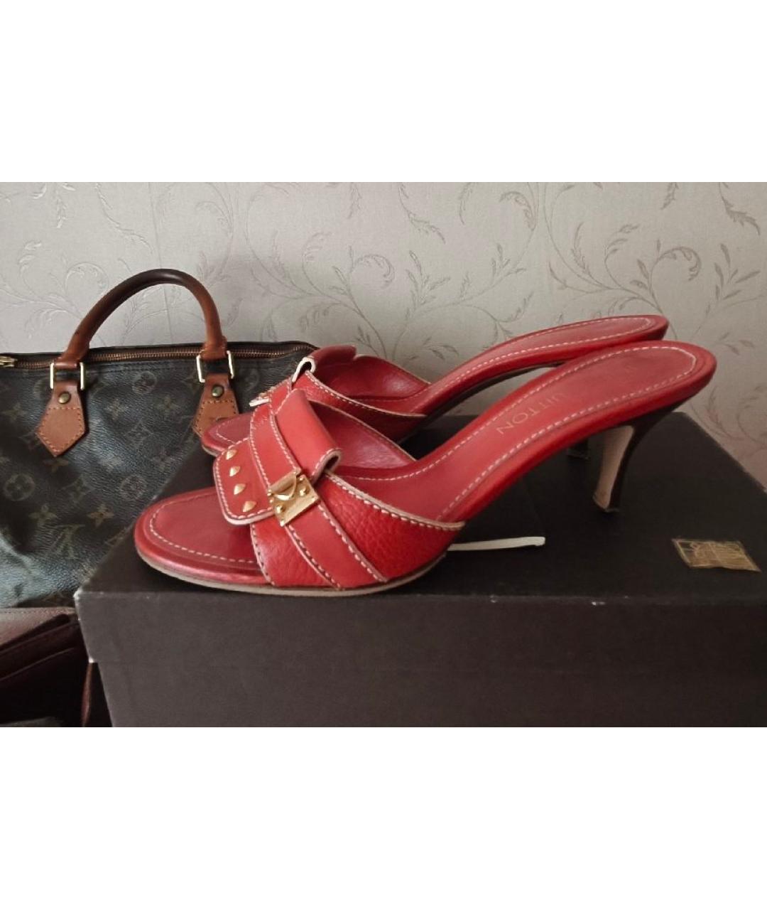 LOUIS VUITTON Коралловые кожаные мюли, фото 6