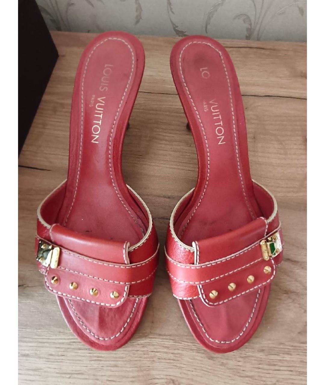 LOUIS VUITTON Коралловые кожаные мюли, фото 2