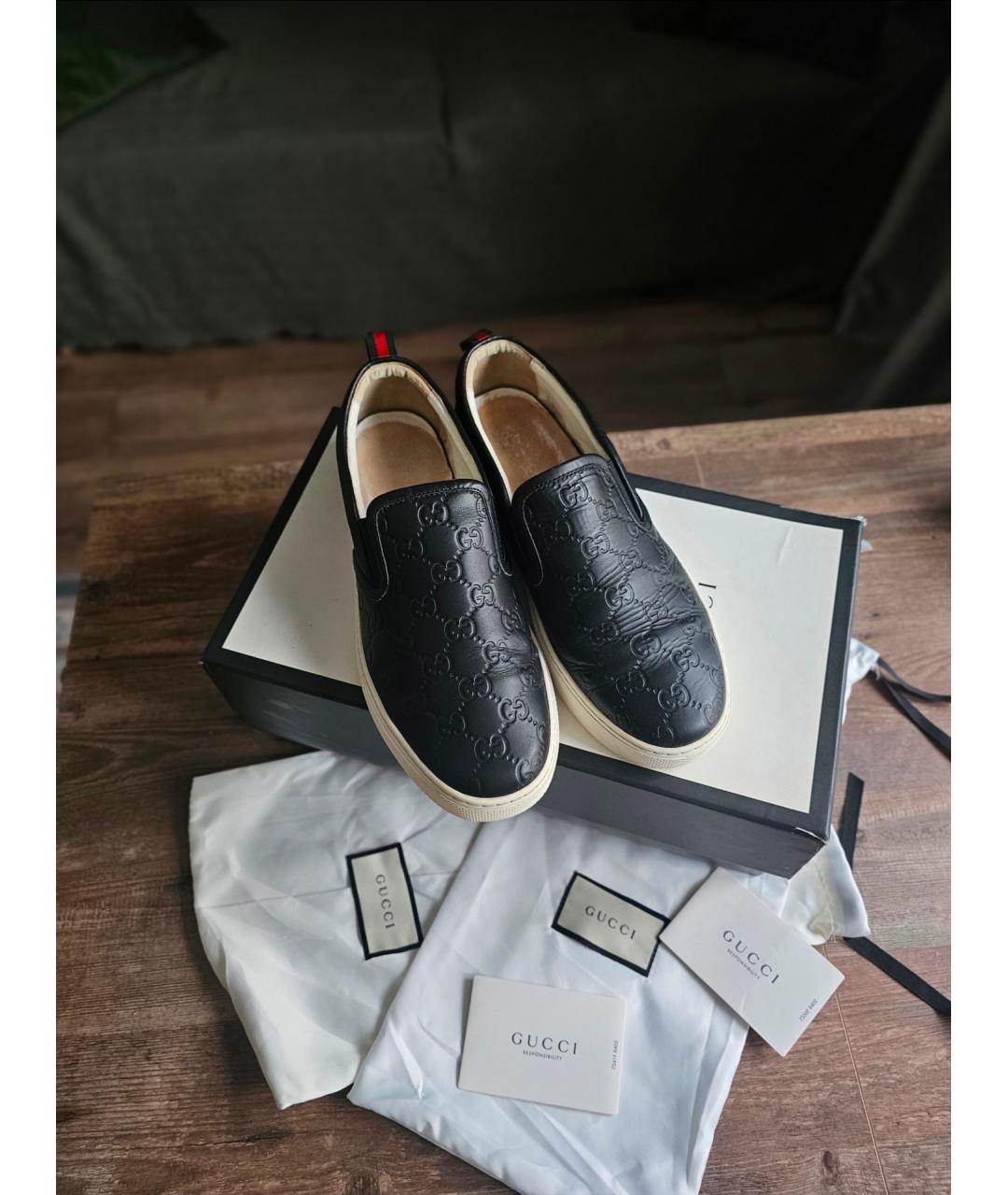 GUCCI Черные кожаные слипоны, фото 7