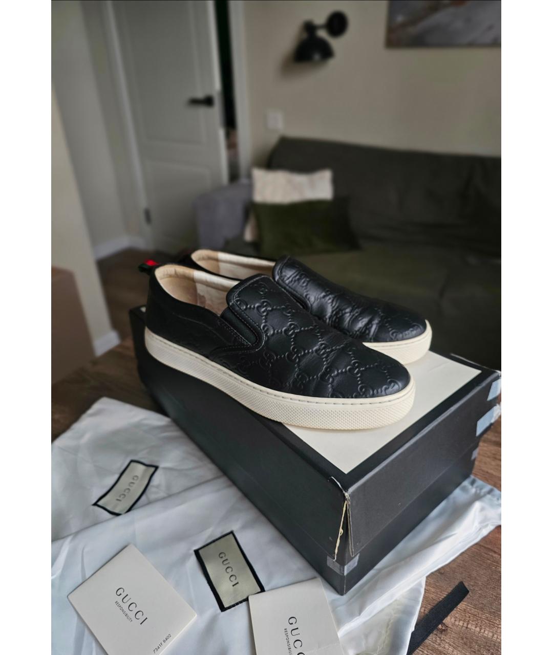 GUCCI Черные кожаные слипоны, фото 8