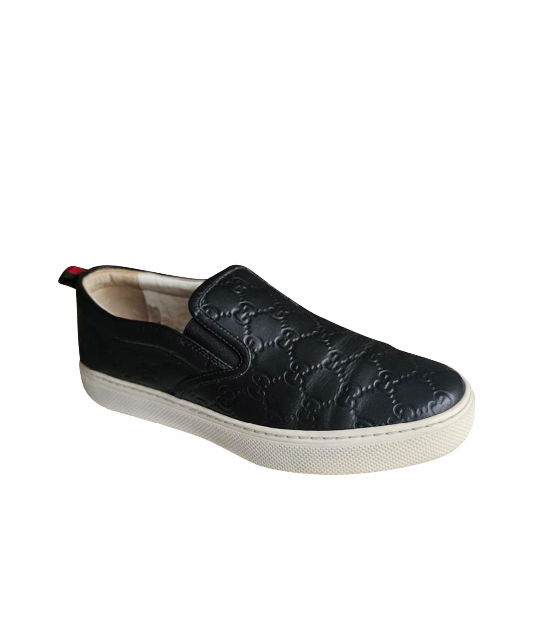 GUCCI Черные кожаные слипоны, фото 1