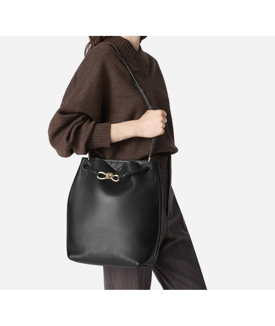 BOTTEGA VENETA Черная кожаная сумка через плечо, фото 2