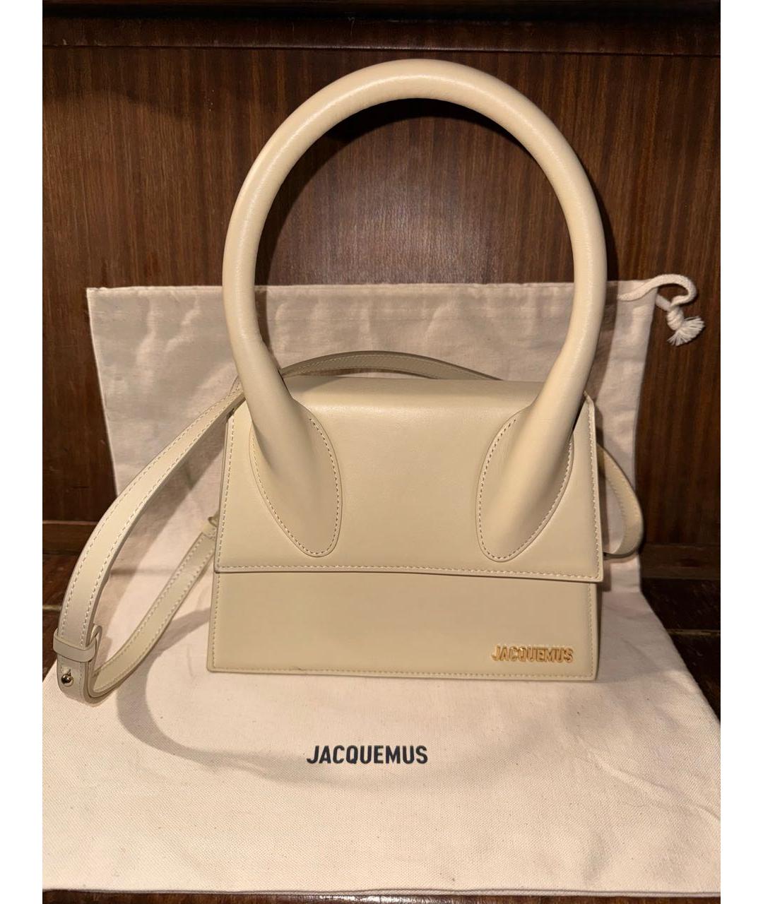 JACQUEMUS Бежевая кожаная сумка через плечо, фото 9