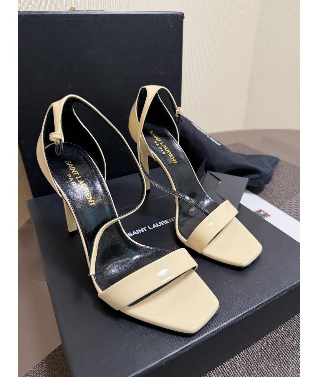 SAINT LAURENT Бежевые кожаные босоножки, фото 7