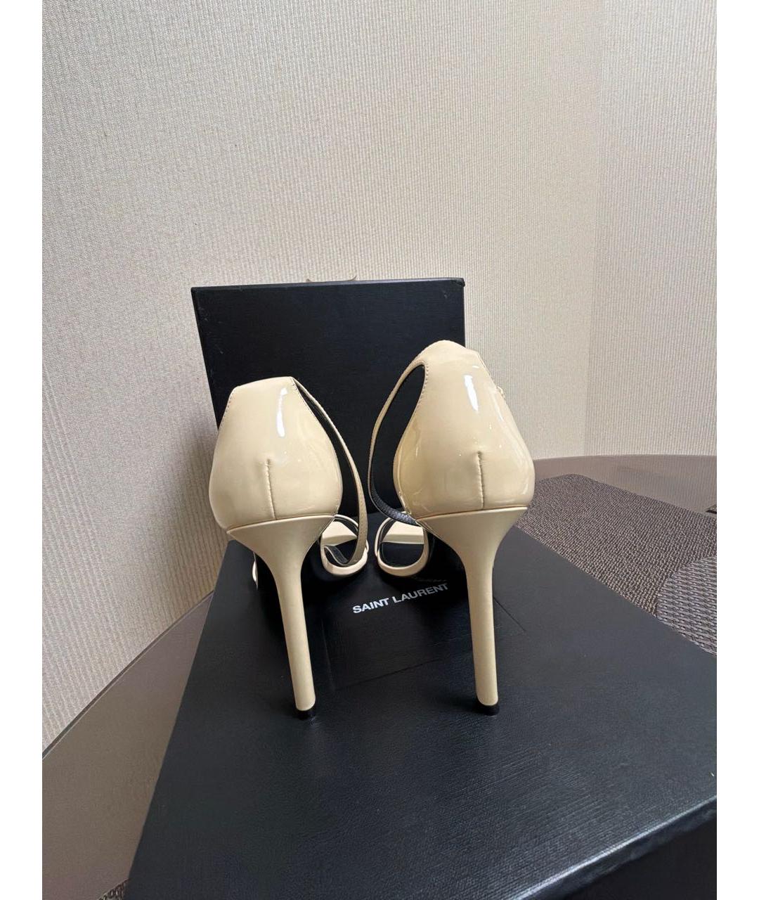 SAINT LAURENT Бежевые кожаные босоножки, фото 4