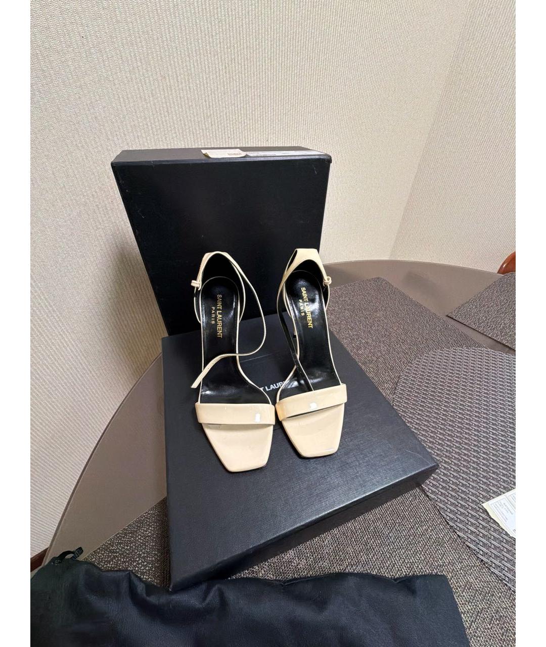 SAINT LAURENT Бежевые кожаные босоножки, фото 2