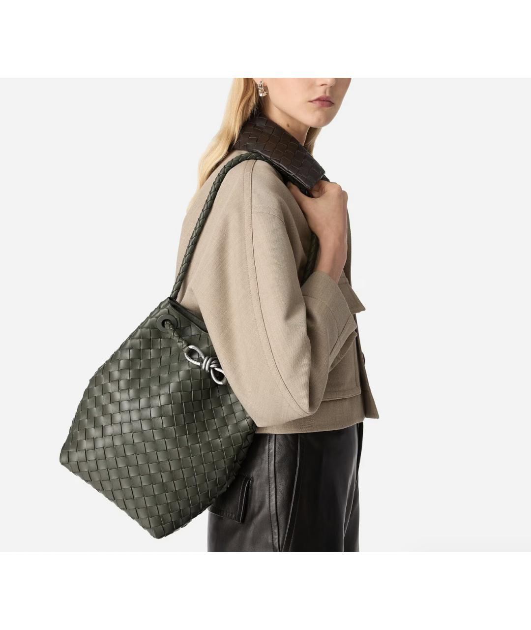 BOTTEGA VENETA Хаки кожаная сумка через плечо, фото 2