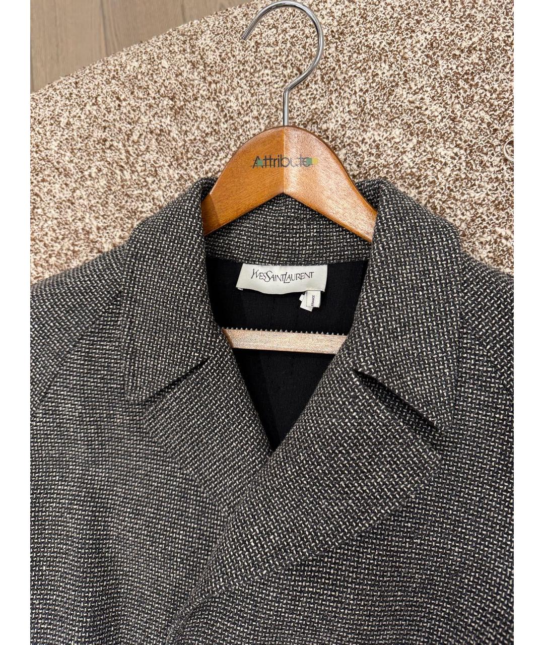 SAINT LAURENT Серое шерстяное пальто, фото 3