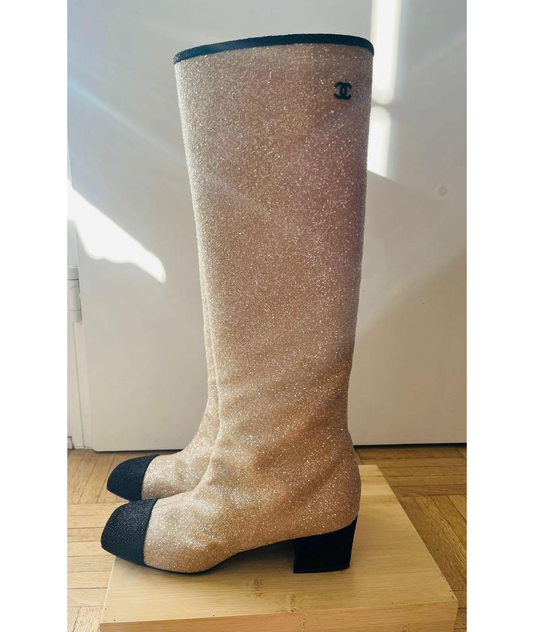 CHANEL Золотые кожаные сапоги, фото 9