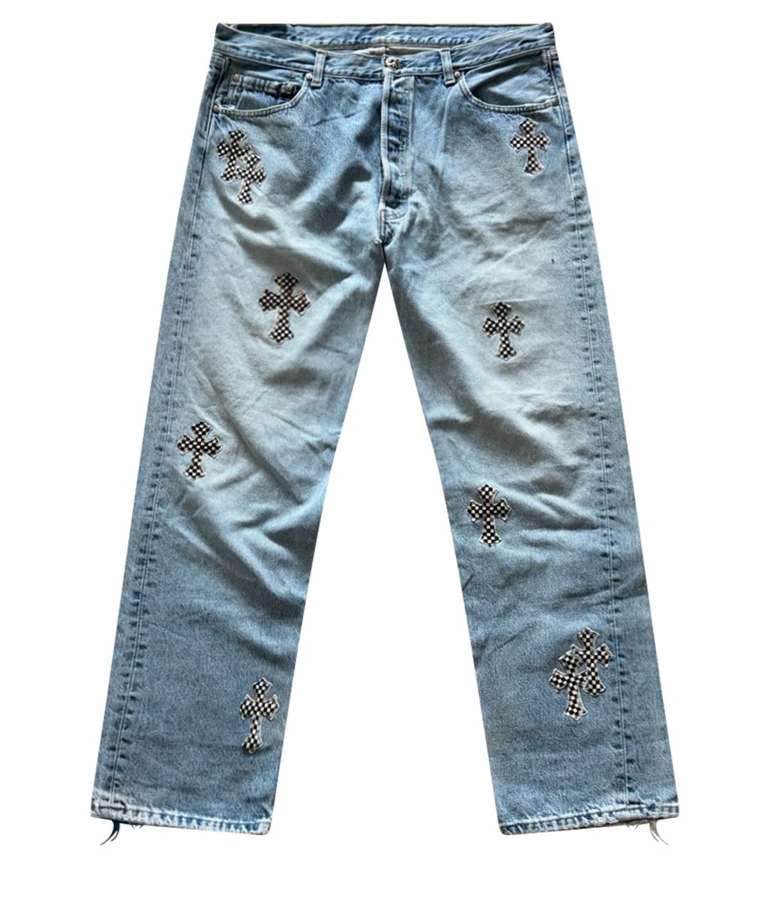 CHROME HEARTS Голубые хлопковые прямые джинсы, фото 1