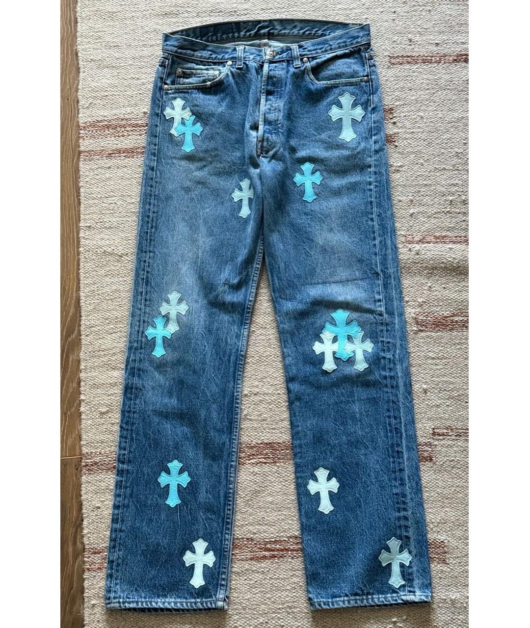 CHROME HEARTS Голубые хлопковые прямые джинсы, фото 3