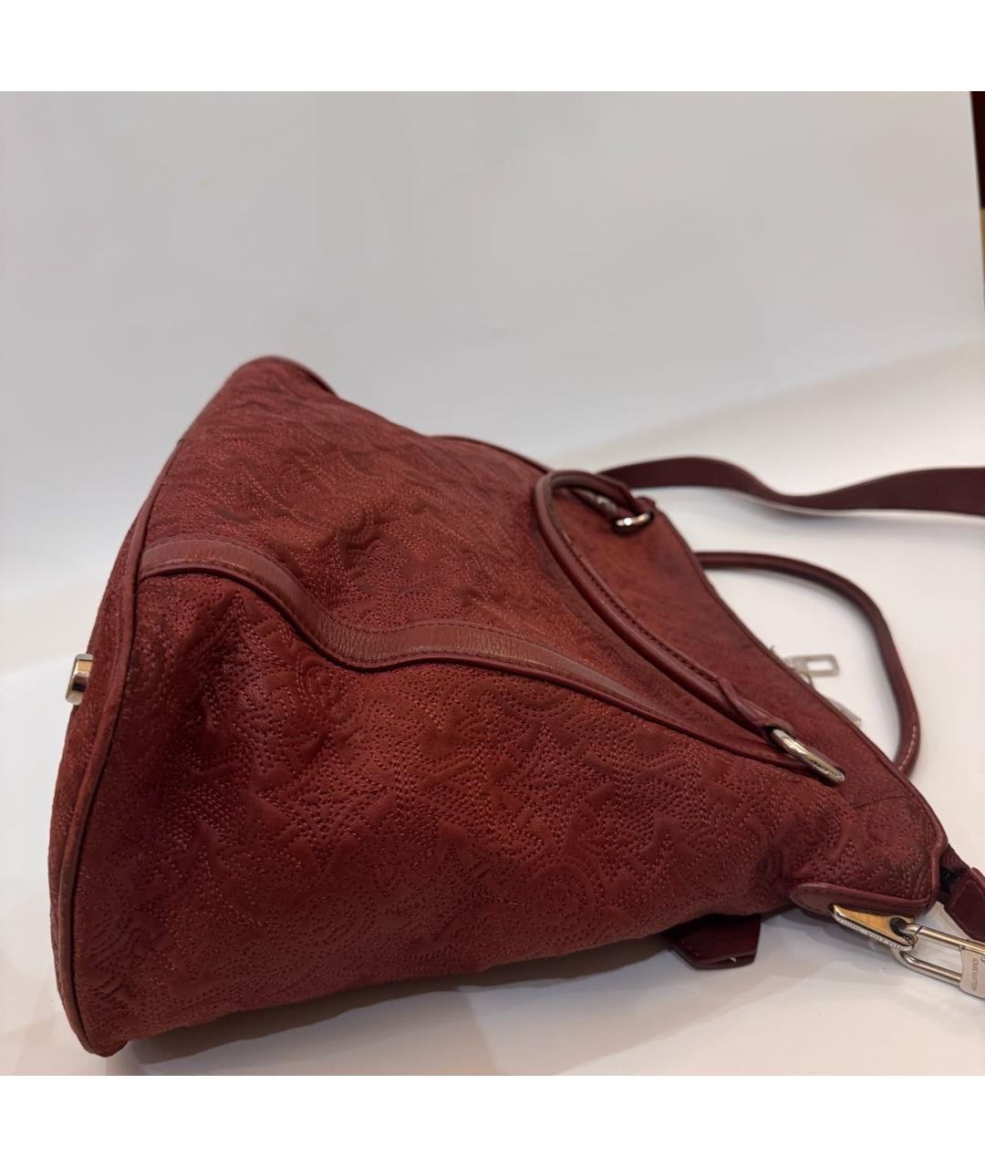LOUIS VUITTON Бордовая кожаная сумка тоут, фото 6