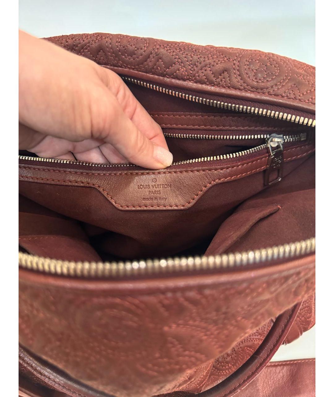 LOUIS VUITTON Бордовая кожаная сумка тоут, фото 8