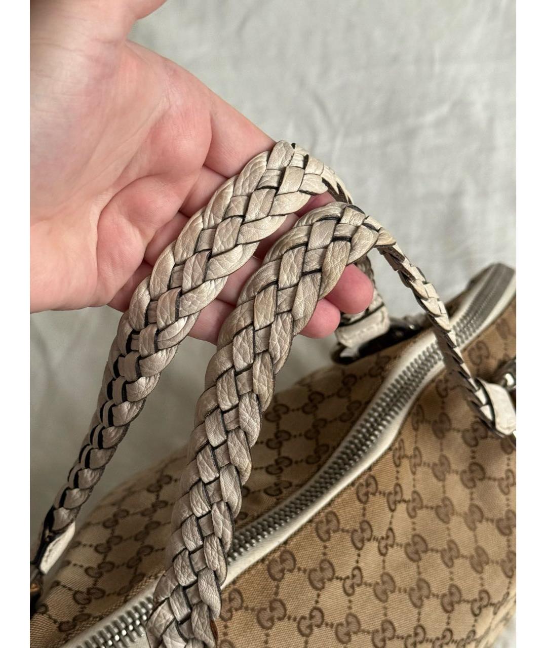 GUCCI Коричневая тканевая сумка с короткими ручками, фото 3