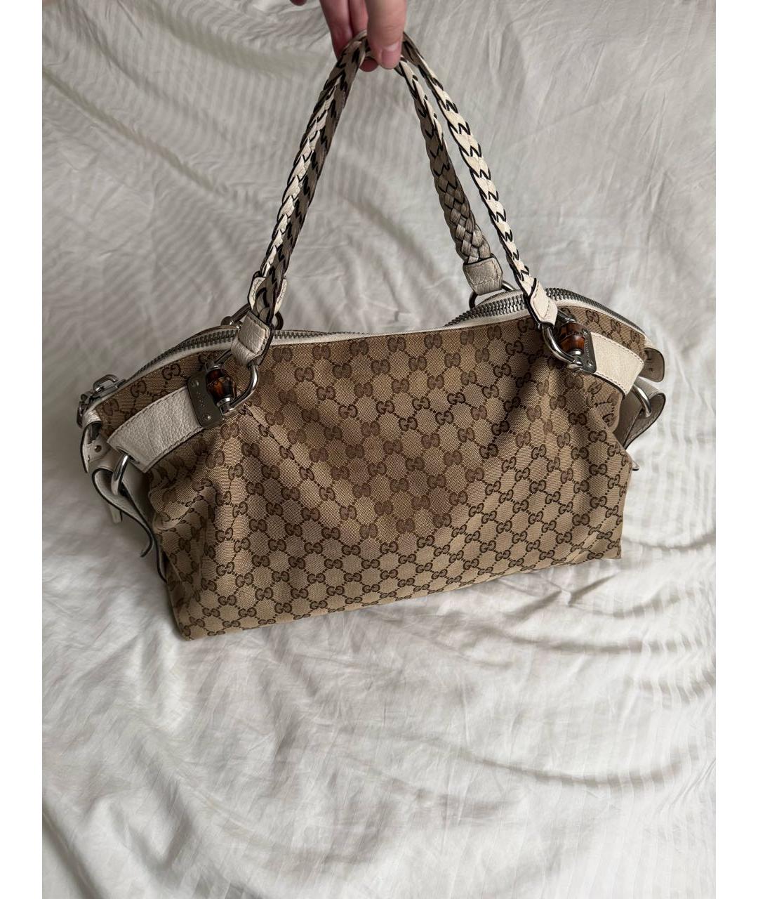 GUCCI Коричневая тканевая сумка с короткими ручками, фото 2
