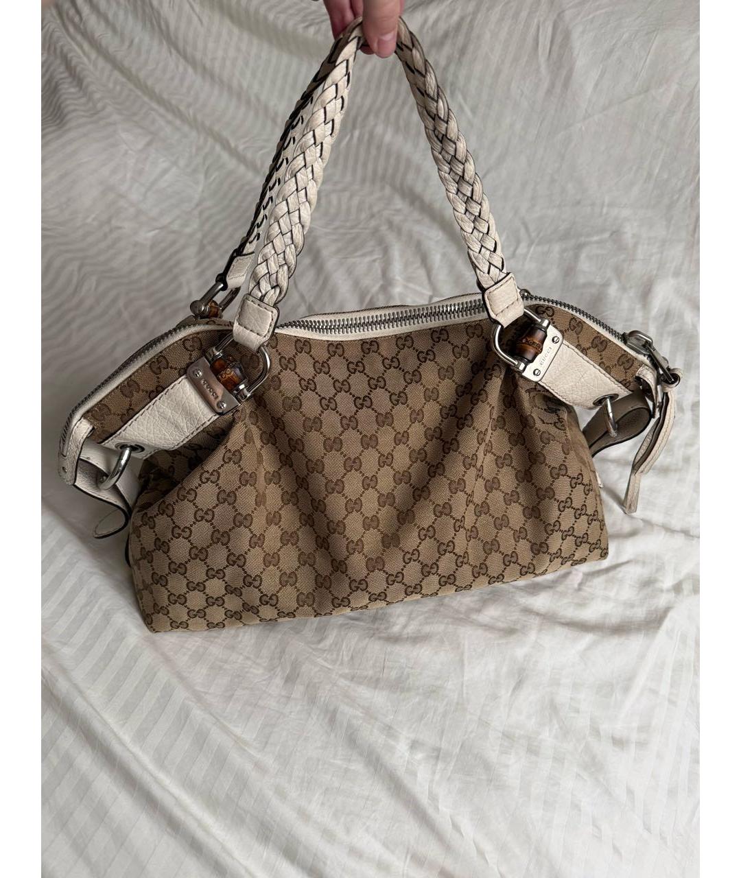 GUCCI Коричневая тканевая сумка с короткими ручками, фото 8