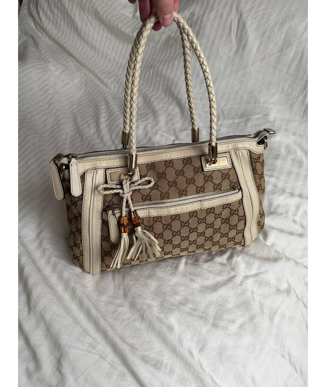 GUCCI BEAUTY Коричневая тканевая сумка с короткими ручками, фото 9