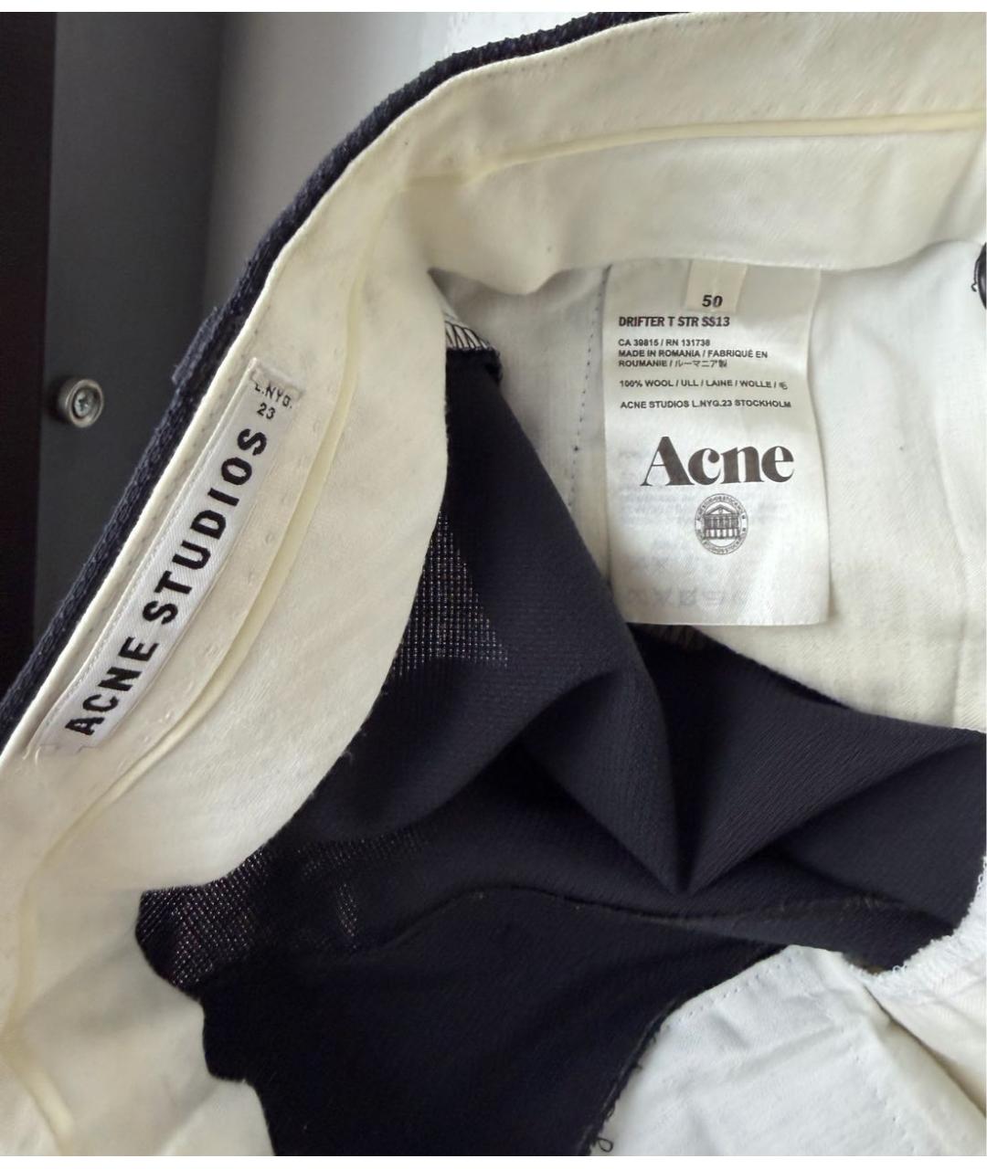 ACNE STUDIOS Темно-синие шерстяные повседневные брюки, фото 3