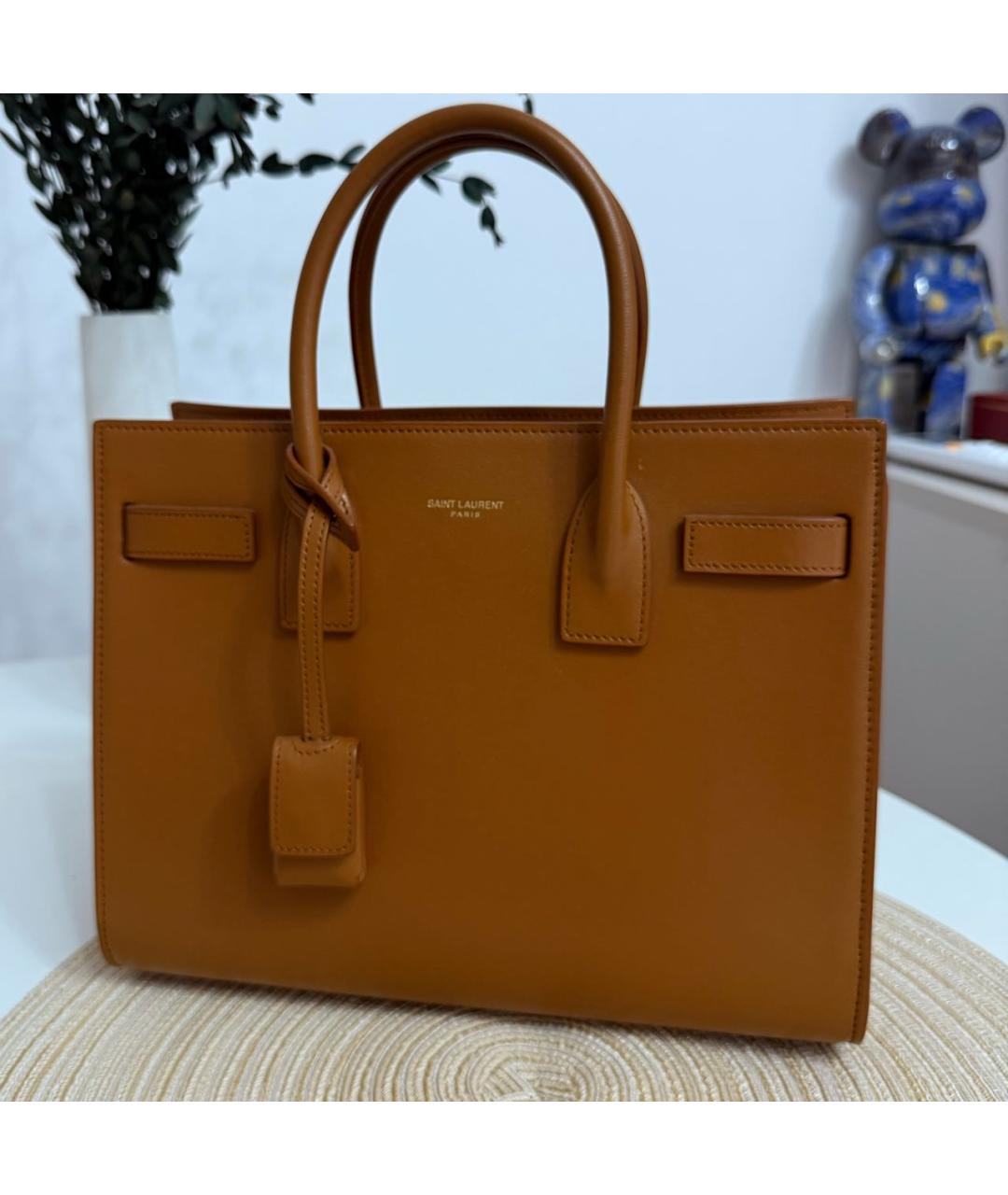 SAINT LAURENT Коричневая кожаная сумка с короткими ручками, фото 8