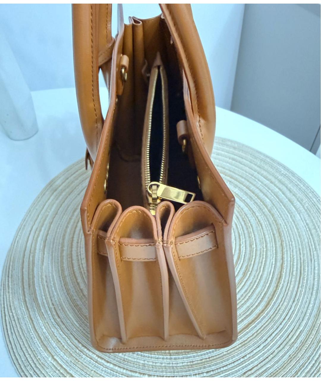 SAINT LAURENT Коричневая кожаная сумка с короткими ручками, фото 6