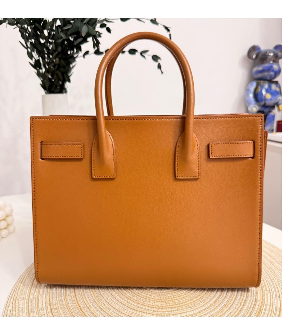 SAINT LAURENT Коричневая кожаная сумка с короткими ручками, фото 2