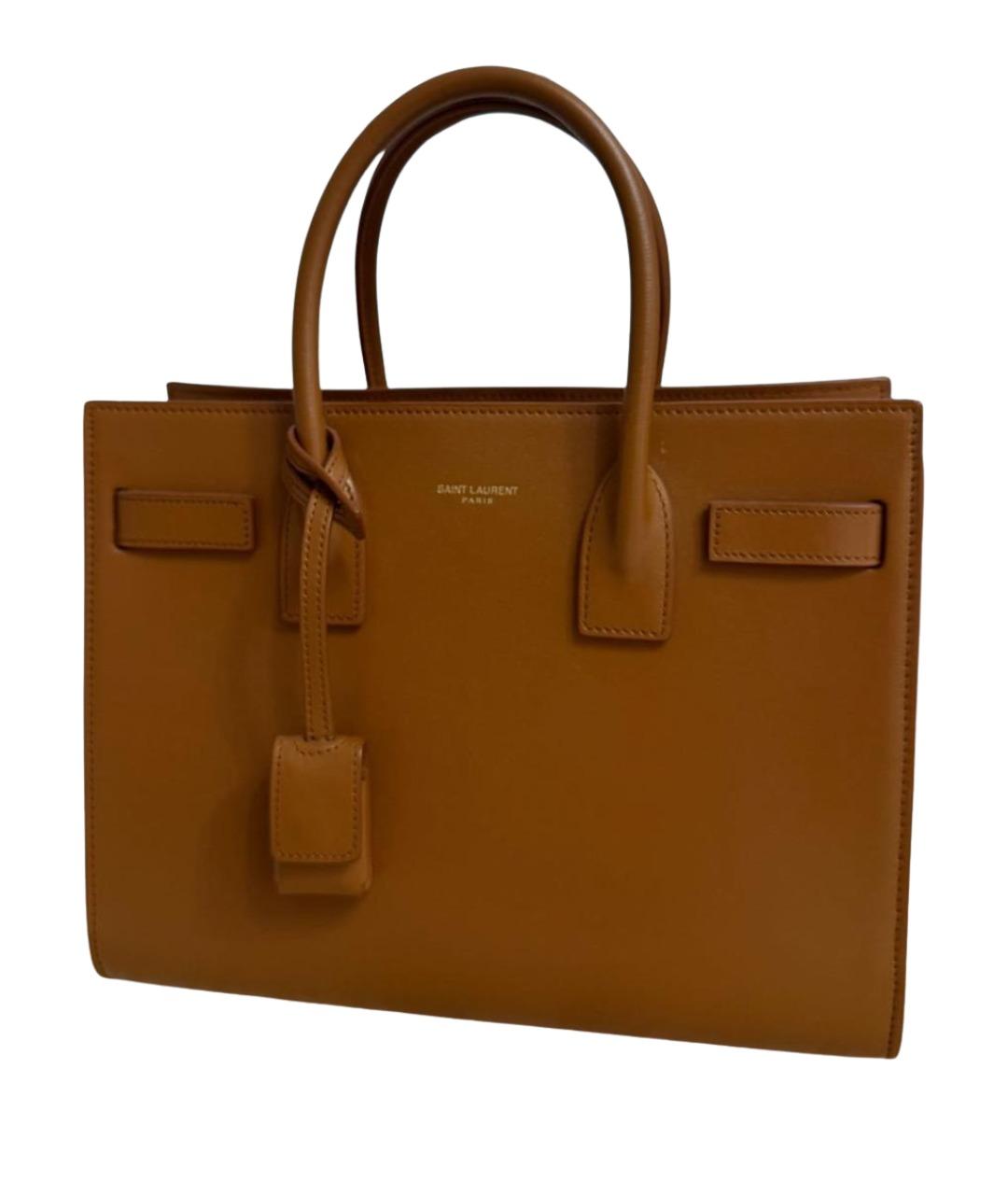 SAINT LAURENT Коричневая кожаная сумка с короткими ручками, фото 1