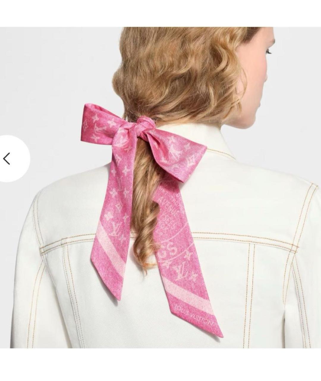 LOUIS VUITTON Розовый шелковый шарф, фото 6