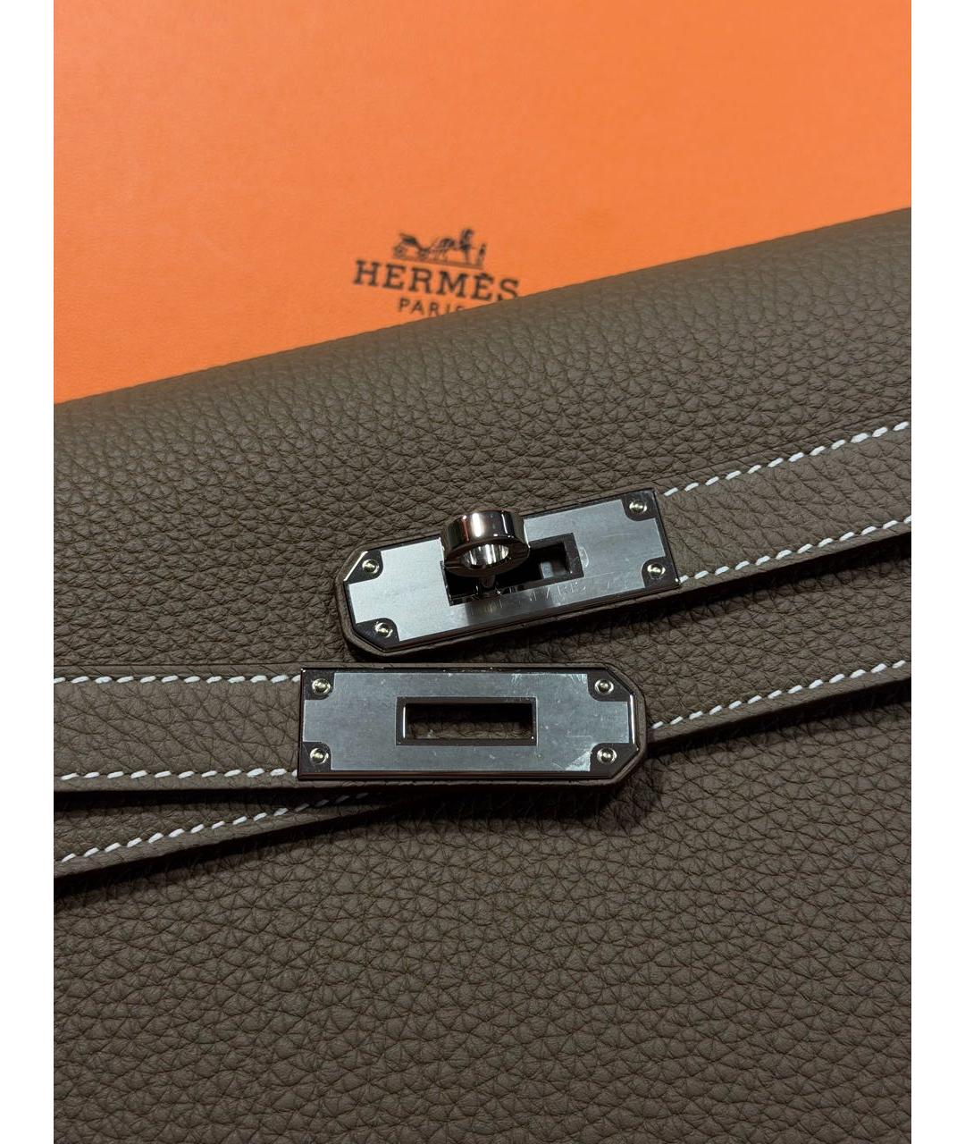 HERMES Бежевая кожаная барсетка, фото 7