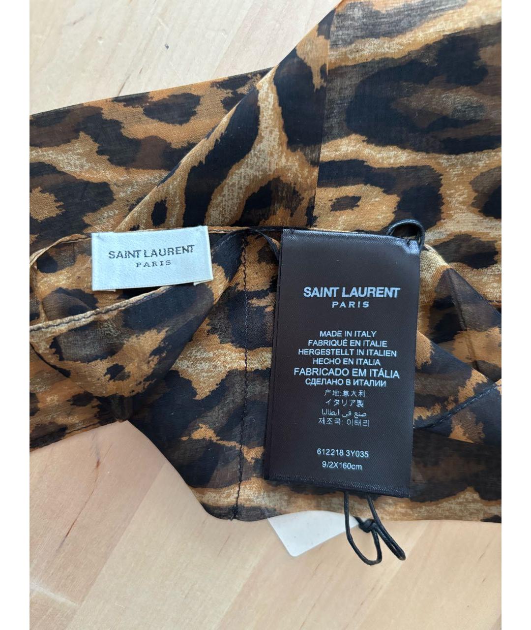 SAINT LAURENT Коричневый шелковый платок, фото 3