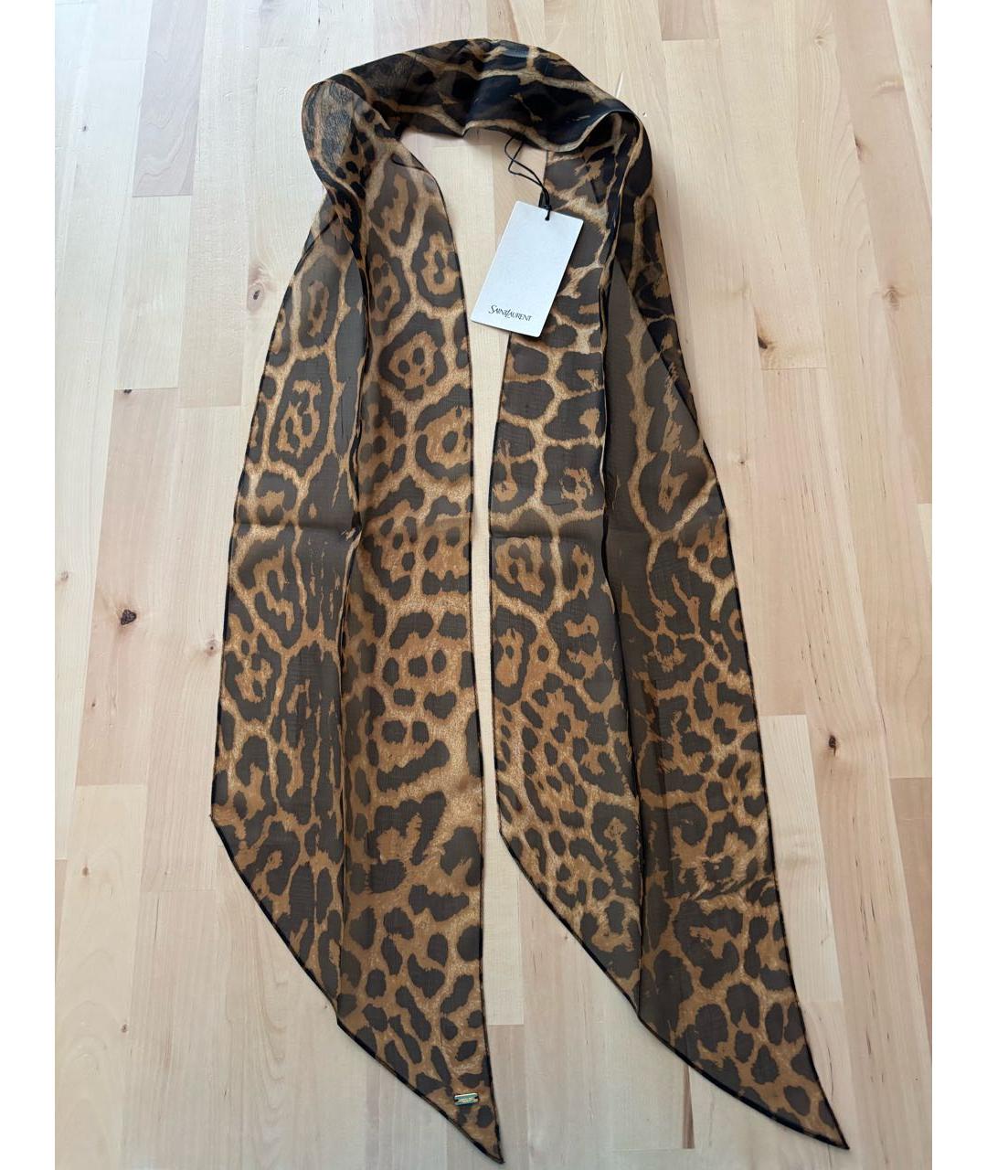 SAINT LAURENT Коричневый шелковый платок, фото 4