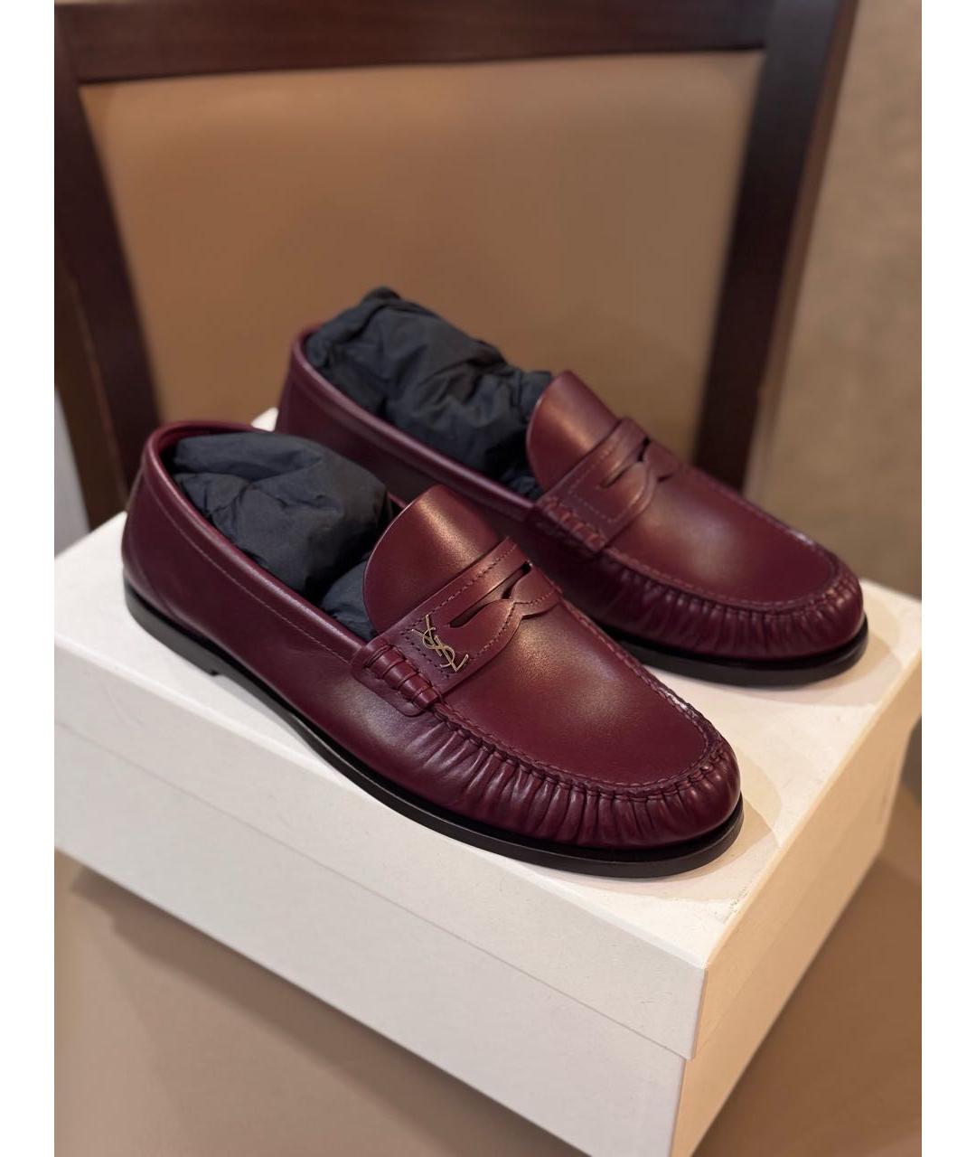 SAINT LAURENT Бордовые кожаные лоферы, фото 6