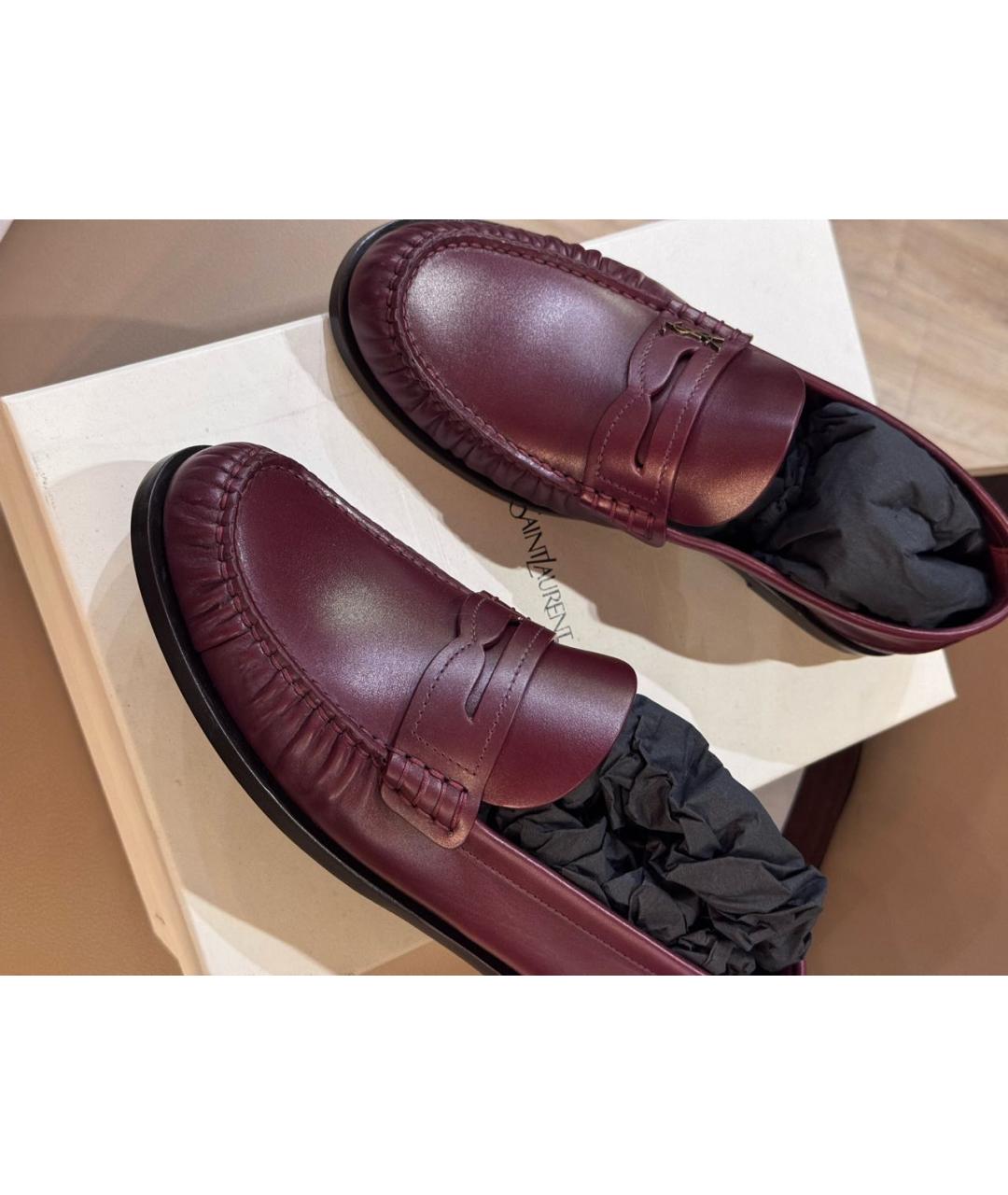 SAINT LAURENT Бордовые кожаные лоферы, фото 4