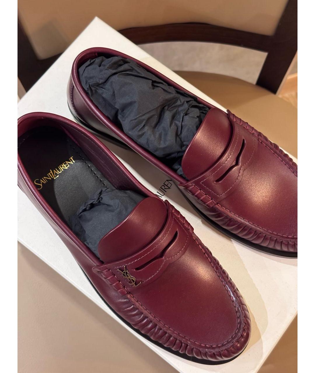 SAINT LAURENT Бордовые кожаные лоферы, фото 3