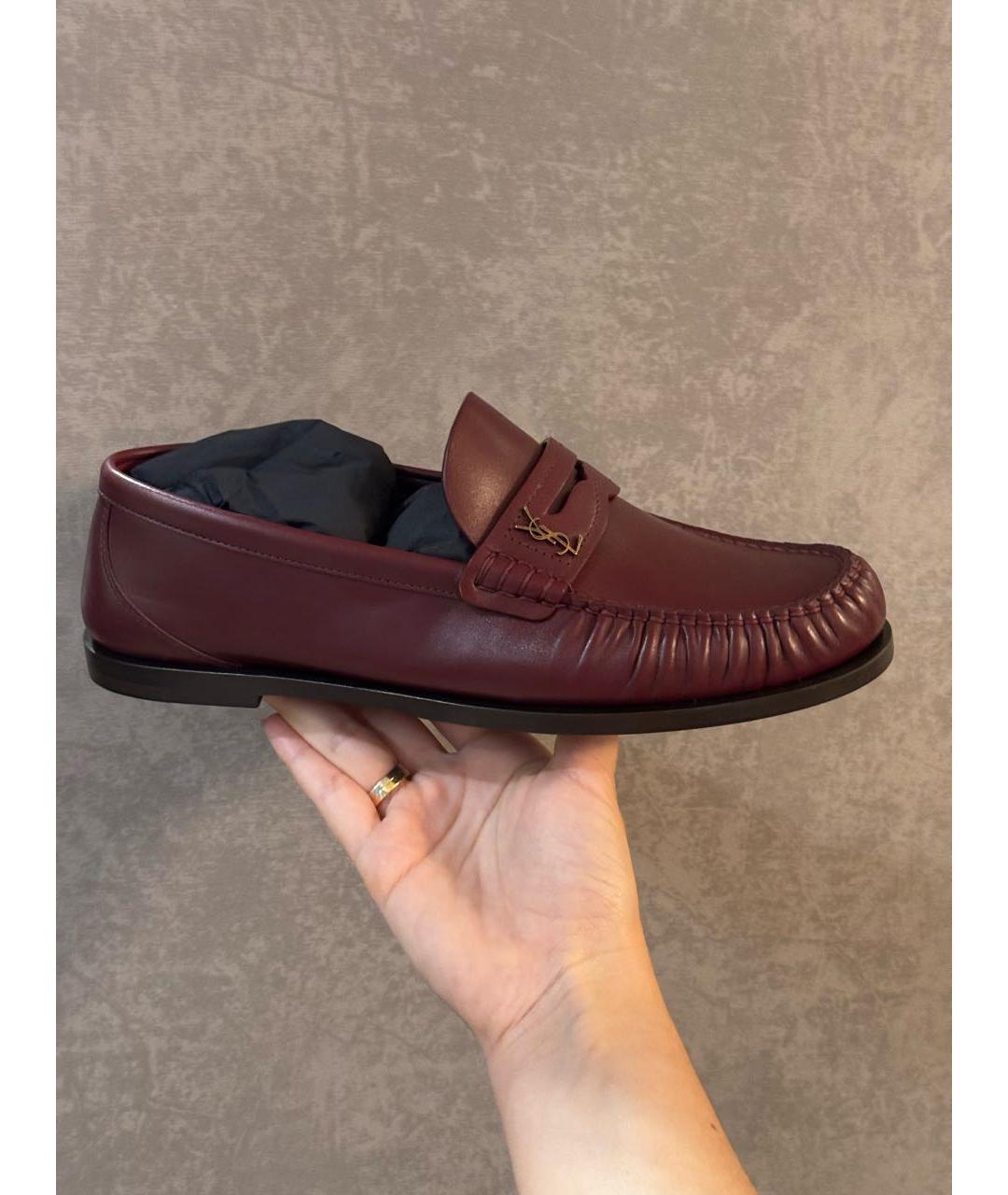 SAINT LAURENT Бордовые кожаные лоферы, фото 9