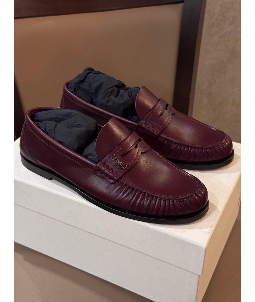 SAINT LAURENT Бордовые кожаные лоферы, фото 2
