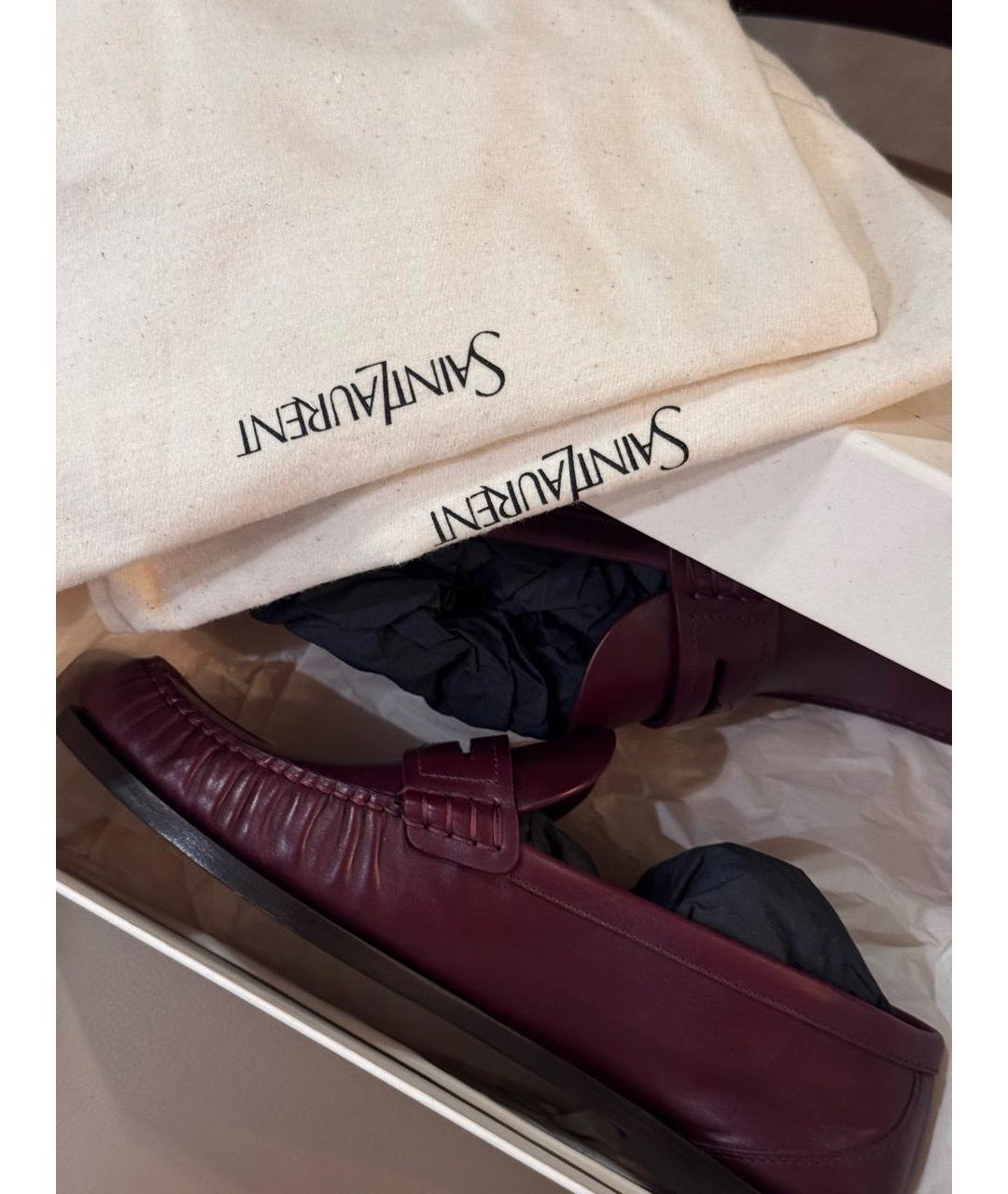 SAINT LAURENT Бордовые кожаные лоферы, фото 7