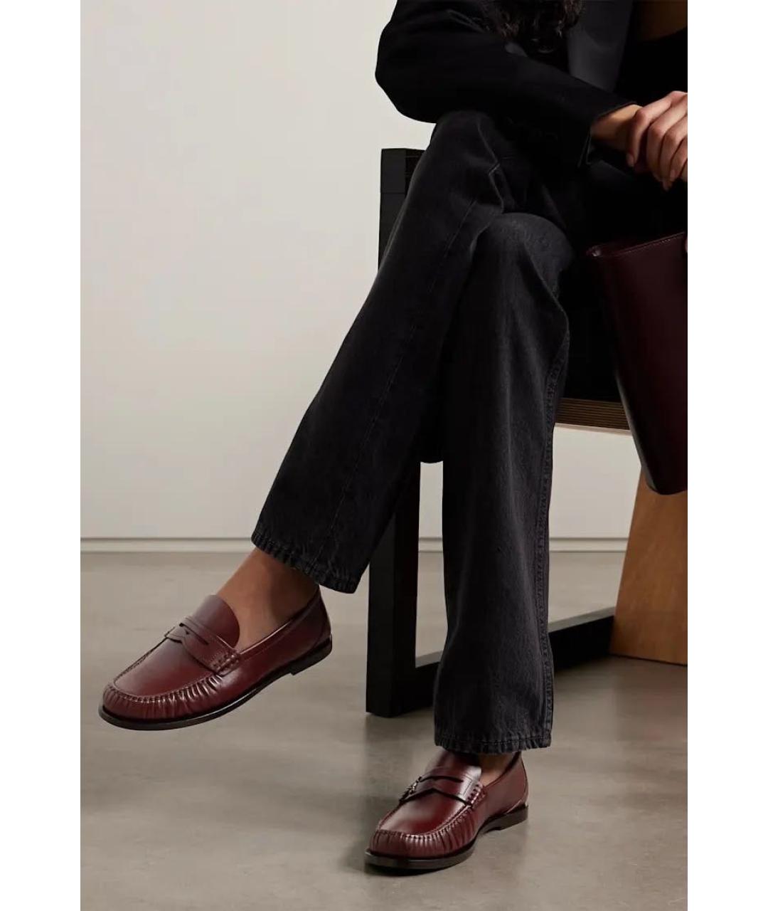 SAINT LAURENT Бордовые кожаные лоферы, фото 8