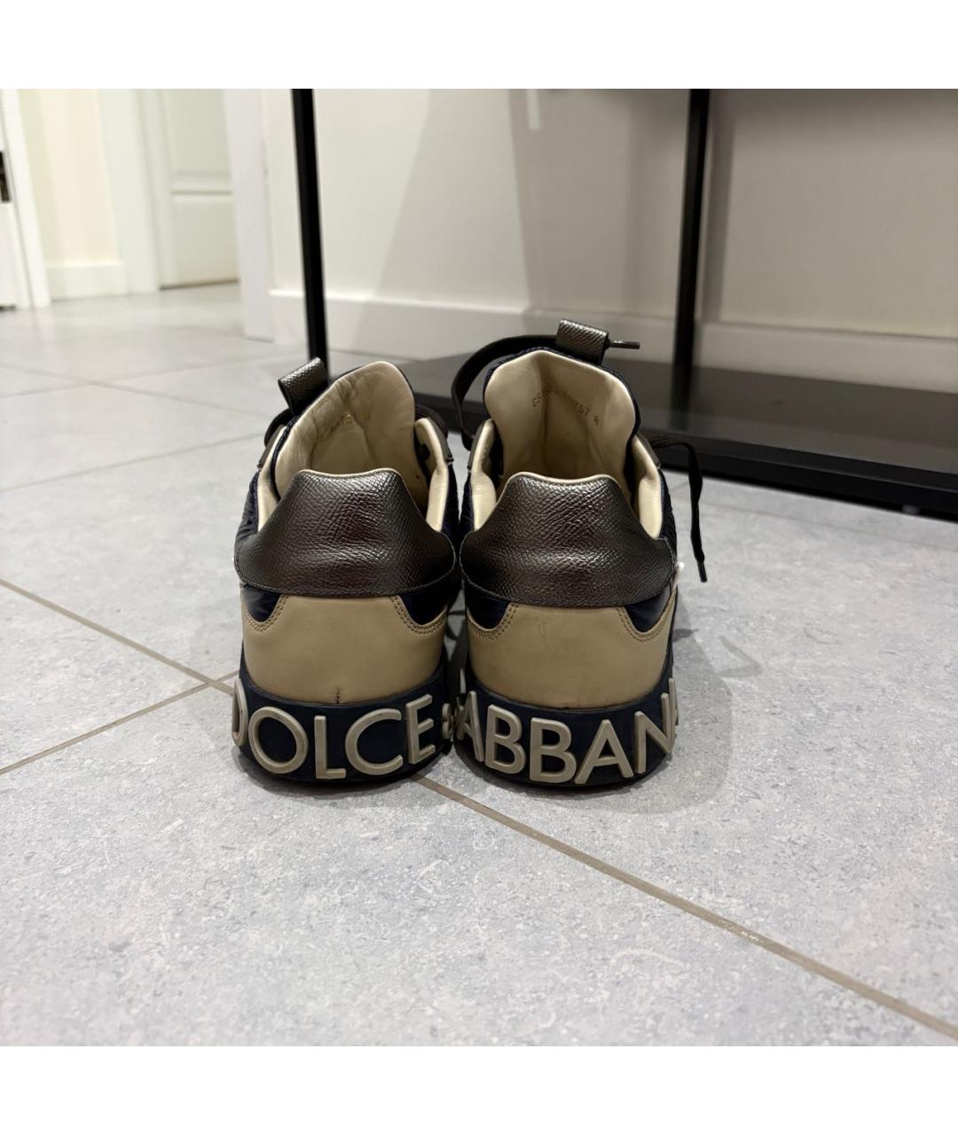 DOLCE&GABBANA Коричневые кожаные низкие кроссовки / кеды, фото 4
