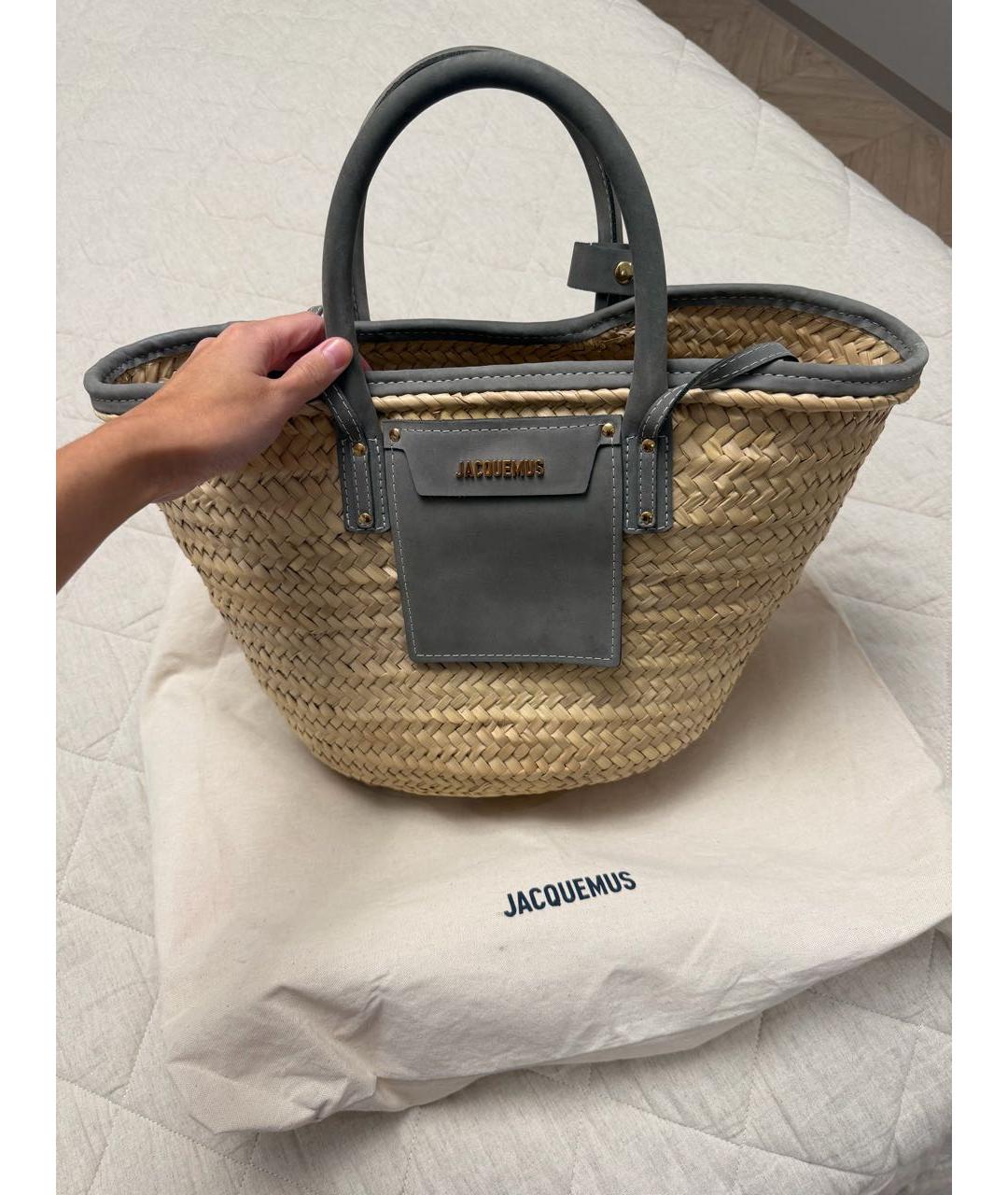 JACQUEMUS Бежевая рафиевая пляжная сумка, фото 2
