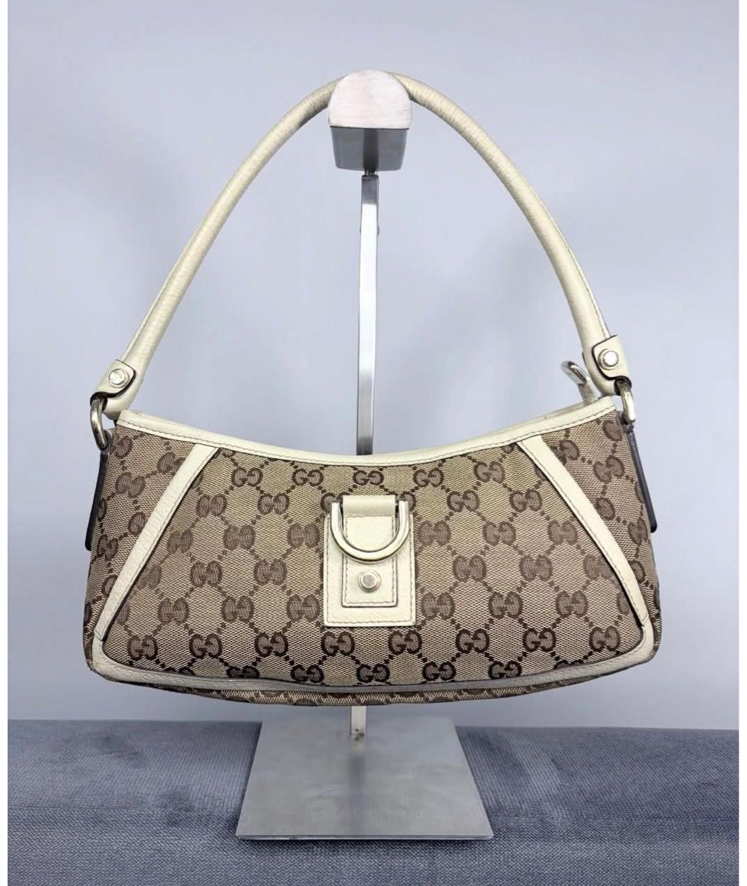 GUCCI Бежевая сумка с короткими ручками из канвы, фото 7