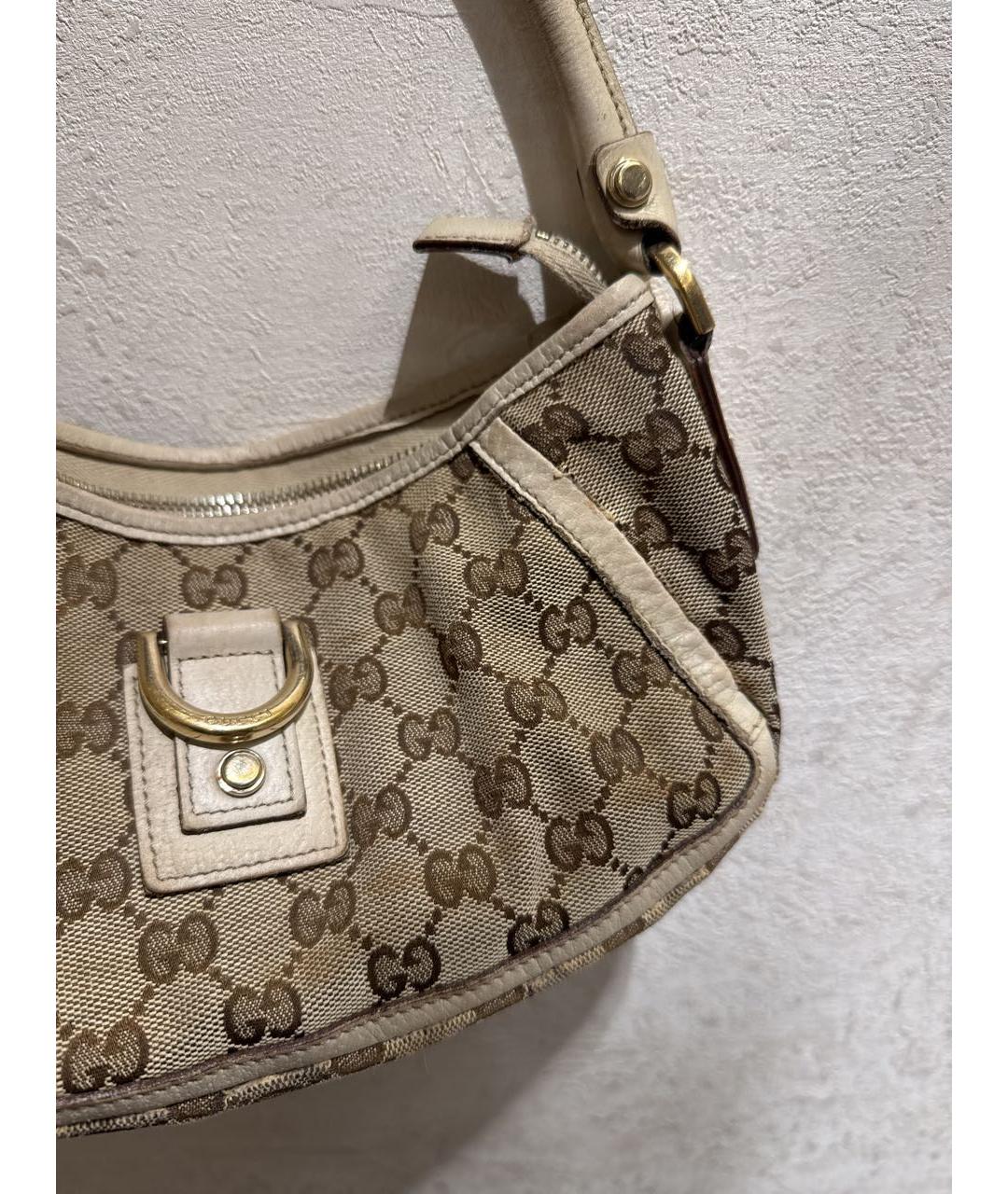 GUCCI Бежевая сумка с короткими ручками из канвы, фото 3