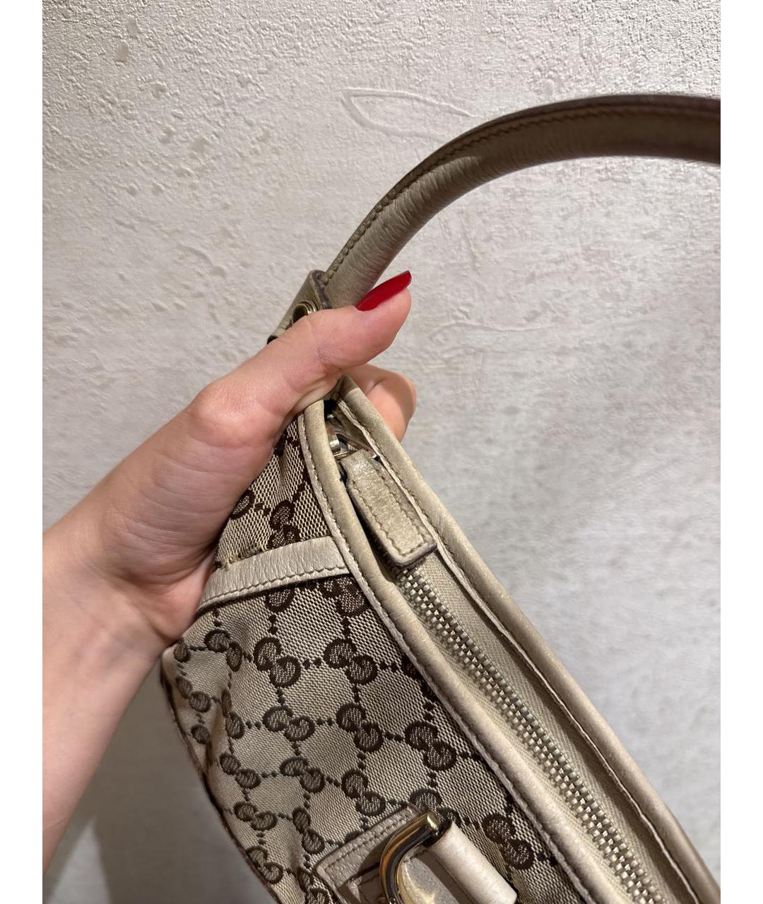 GUCCI Бежевая сумка с короткими ручками из канвы, фото 6