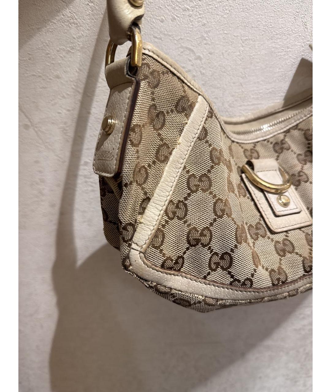 GUCCI Бежевая сумка с короткими ручками из канвы, фото 4