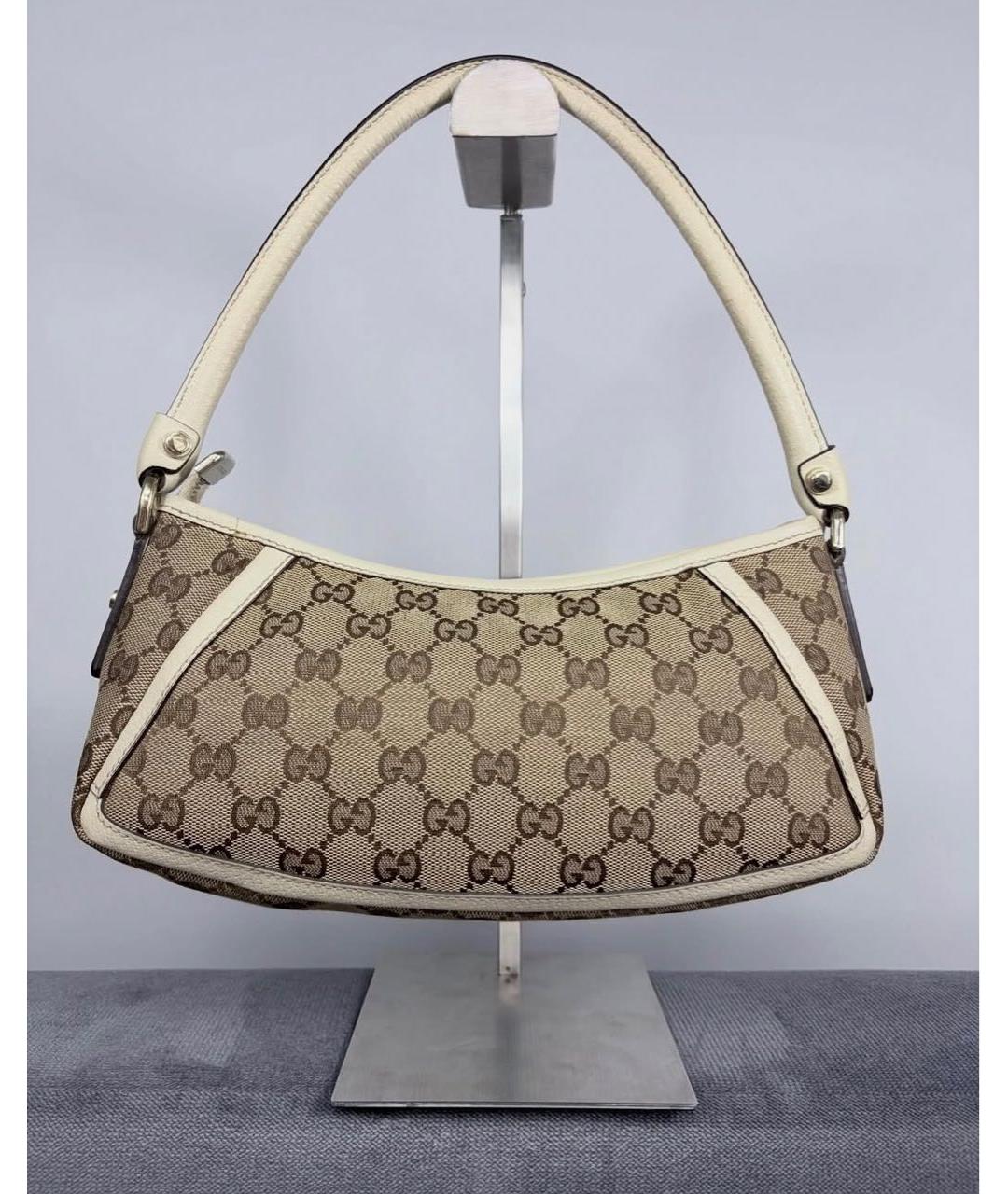 GUCCI Бежевая сумка с короткими ручками из канвы, фото 2