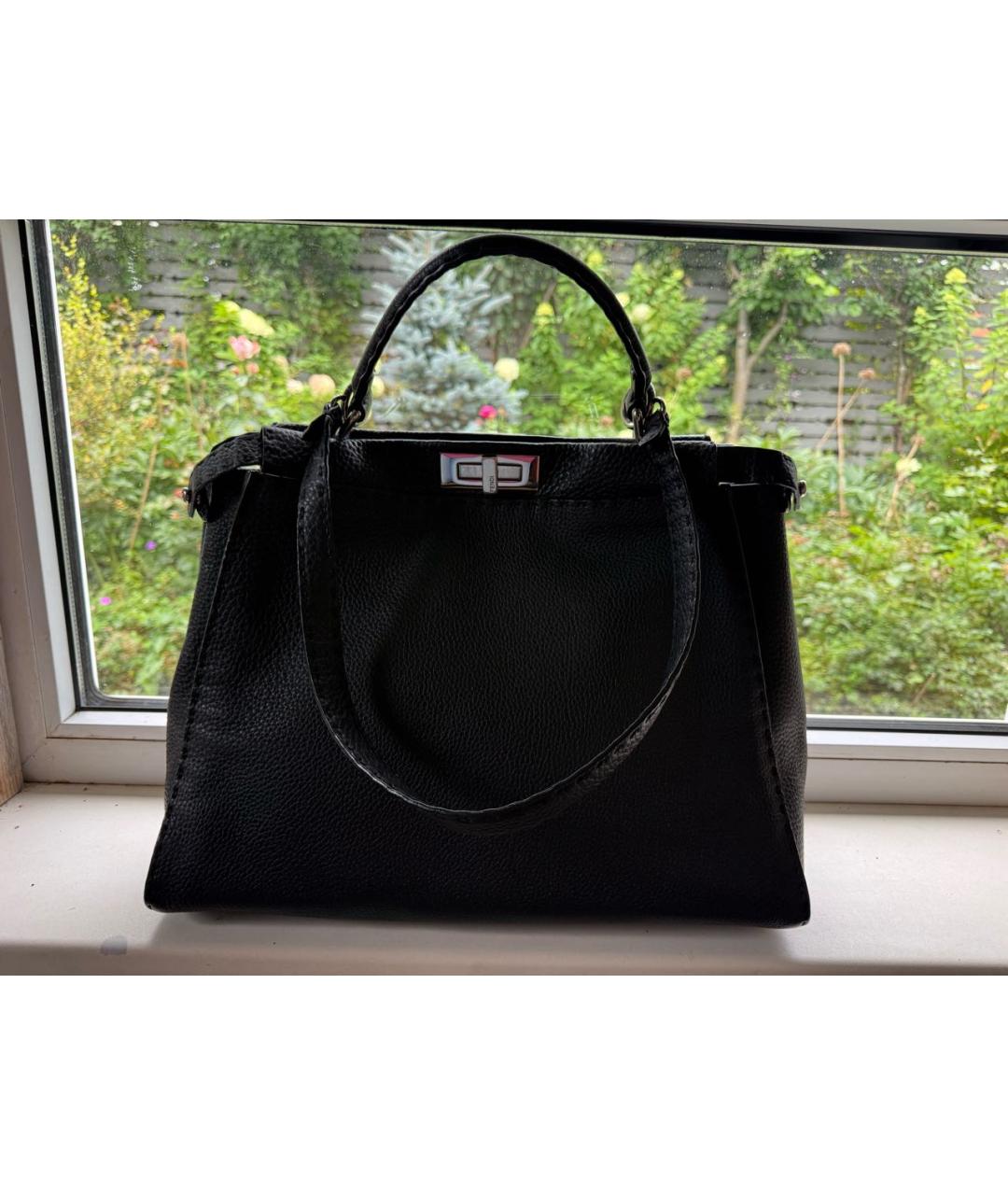 FENDI Черная кожаная сумка тоут, фото 7