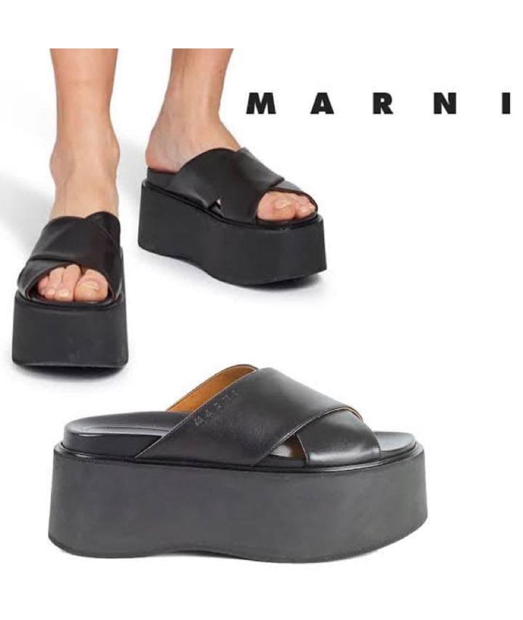 MARNI Черные кожаные сабо, фото 5