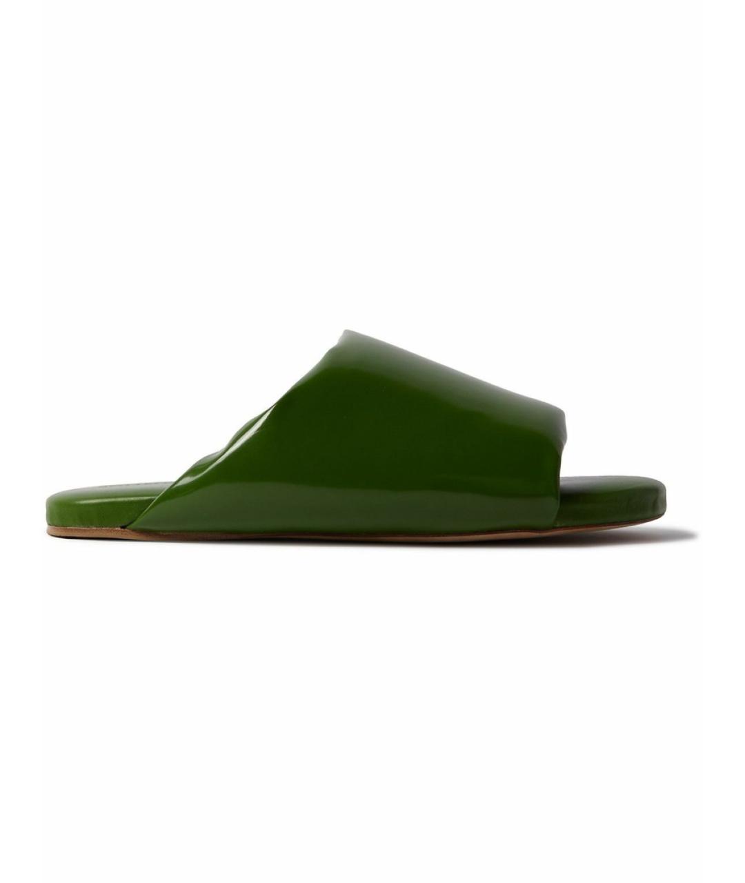 BOTTEGA VENETA Зеленые кожаные шлепанцы, фото 6